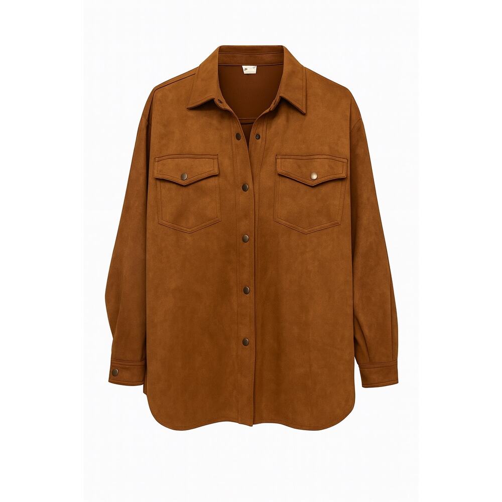 HYFVE Faux Suede Oversized Shacket Brown Button Down Jacket Women’s Small NWT